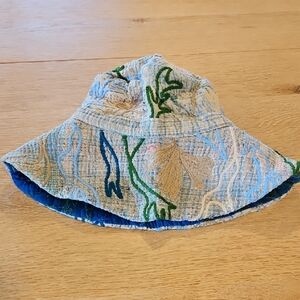 Free People Ladies Embroidered Floral Bucket Hat - Light Blue & Blue Lining